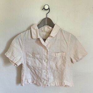 Back Beat Co Linen Safari Shirt Cereal 100% Linen Crop Button Up
